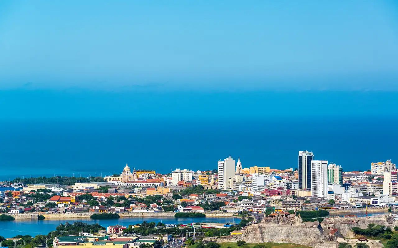 panoramic view of cartagena with caribbean sea